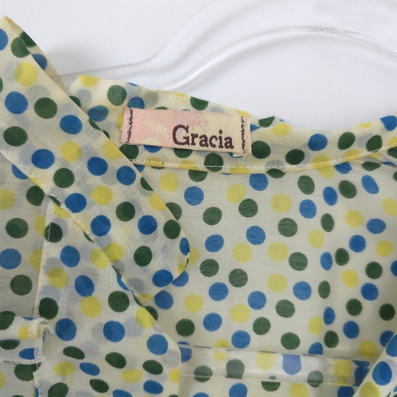 Gracia Silk Cotton Blend Gathered Waist Polkadot Light weight Blouse Small - Picture 10 of 11